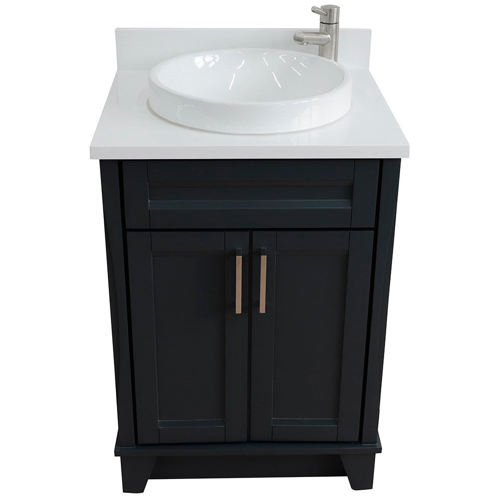 Bellaterra Home 25" Single sink vanity in White finish with Black galaxy granite and round sink - Luxe Bathroom Vanities