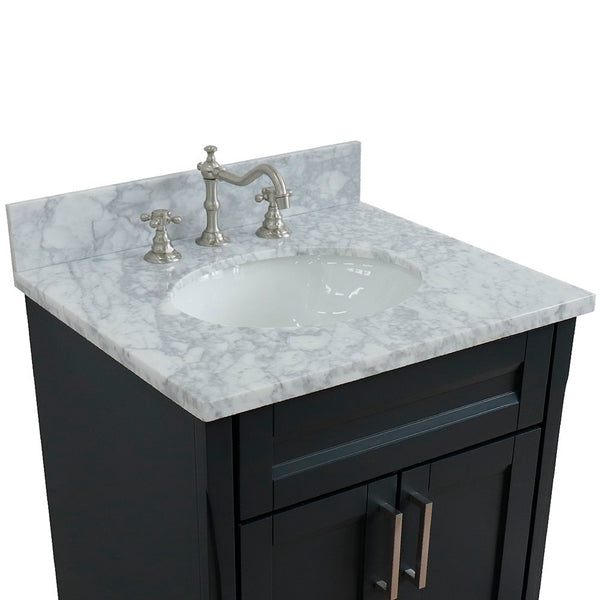 Bellaterra Home 25" Single sink vanity in White finish with Black galaxy granite and oval sink - Luxe Bathroom Vanities