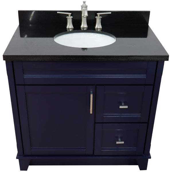 Bellaterra Home 37" Single sink vanity in White finish with Black galaxy granite and Left door/Center sink - Luxe Bathroom Vanities