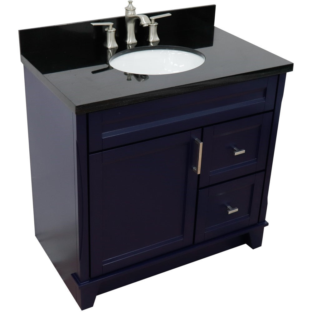 Bellaterra Home 37" Single sink vanity in White finish with Black galaxy granite and Left door/Center sink - Luxe Bathroom Vanities