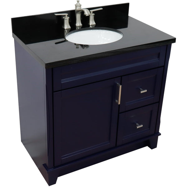 Bellaterra Home 37" Single sink vanity in White finish with Black galaxy granite and Left door/Center sink - Luxe Bathroom Vanities