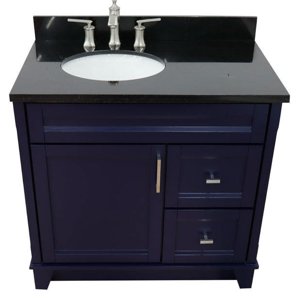 Bellaterra Home 37" Single sink vanity in White finish with Black galaxy granite and and Left door/Left sink - Luxe Bathroom Vanities