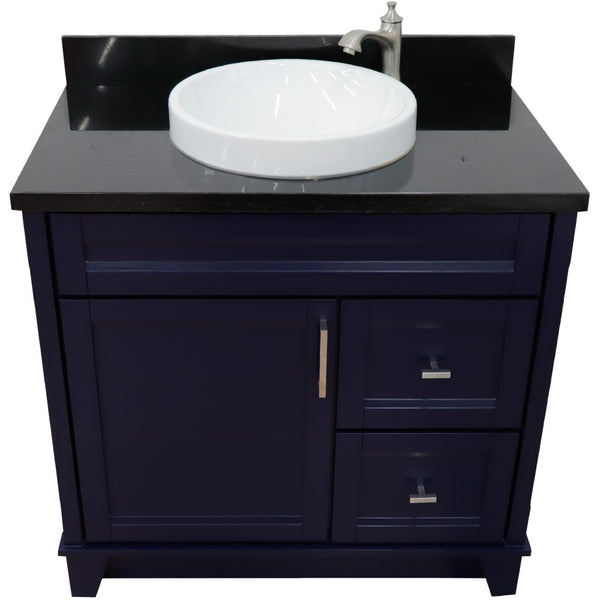 Bellaterra Home 37" Single sink vanity in White finish with White carrara marble and Left door/Round Center sink - Luxe Bathroom Vanities