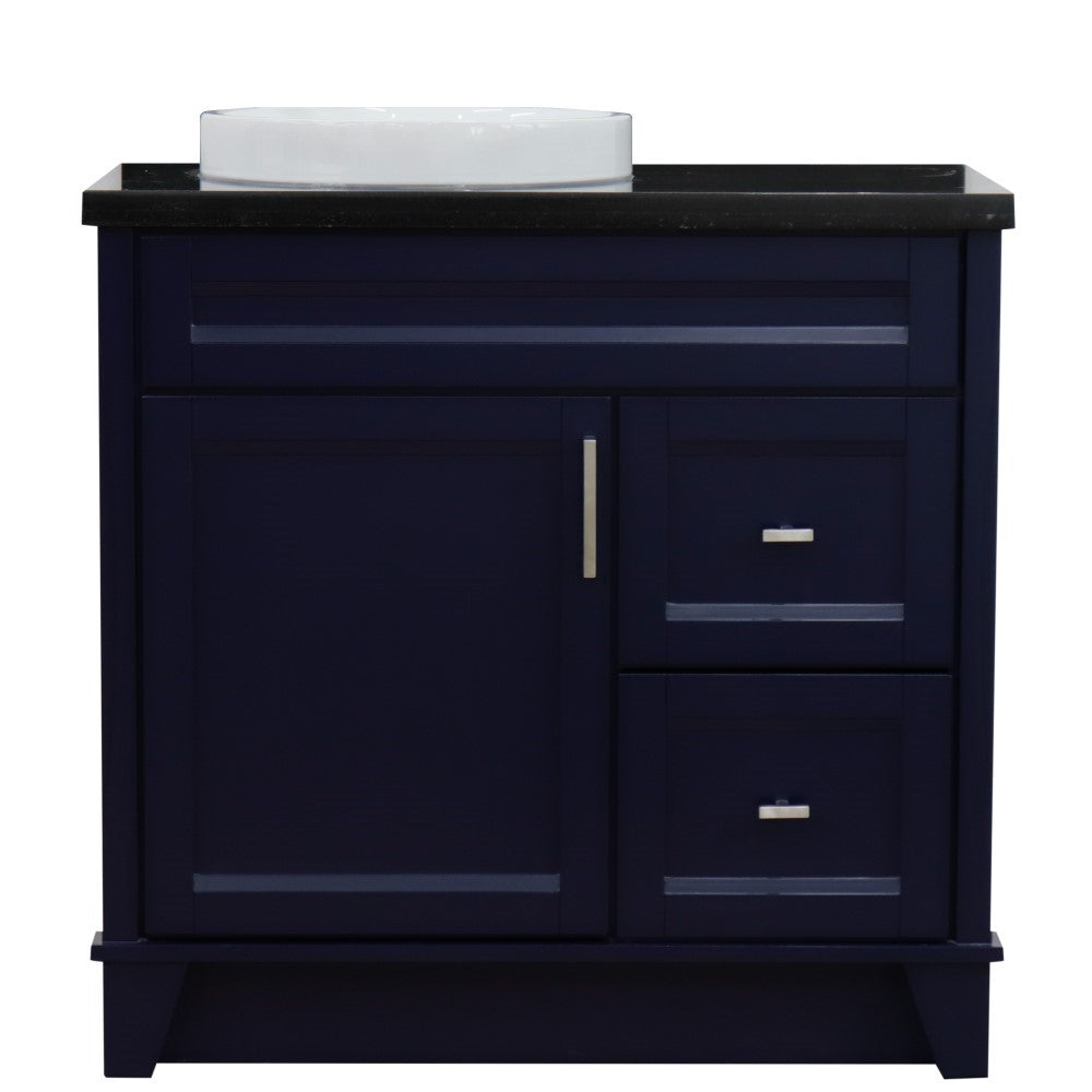 Bellaterra Home 37" Single sink vanity in White finish with Black galaxy granite and Left door/Round Left sink - Luxe Bathroom Vanities