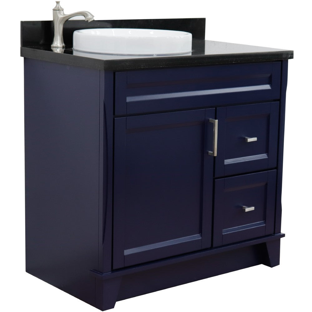 Bellaterra Home 37" Single sink vanity in White finish with Black galaxy granite and Left door/Round Left sink - Luxe Bathroom Vanities