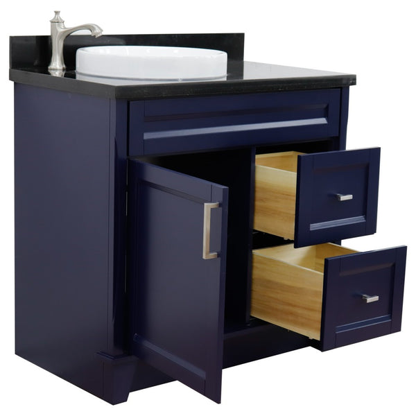 Bellaterra Home 37" Single sink vanity in White finish with Black galaxy granite and Left door/Round Left sink - Luxe Bathroom Vanities