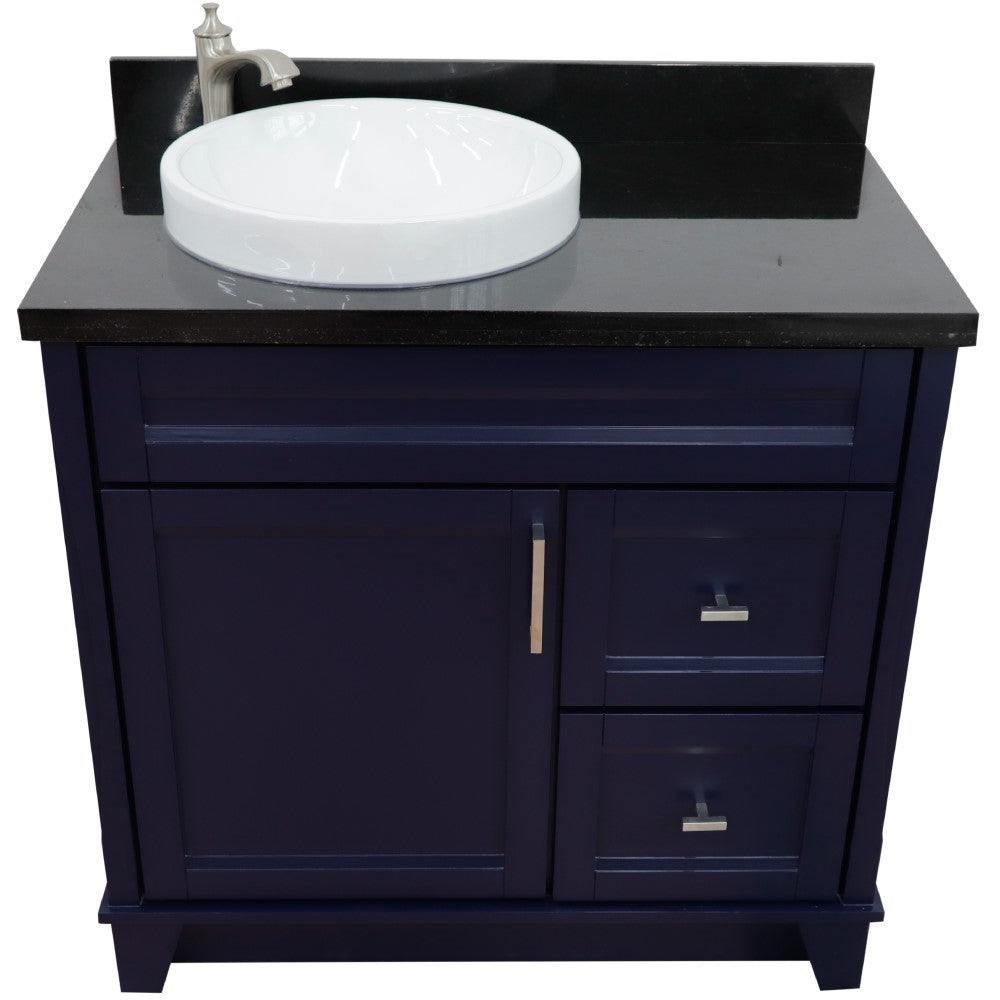 Bellaterra Home 37" Single sink vanity in White finish with Black galaxy granite and Left door/Round Left sink - Luxe Bathroom Vanities