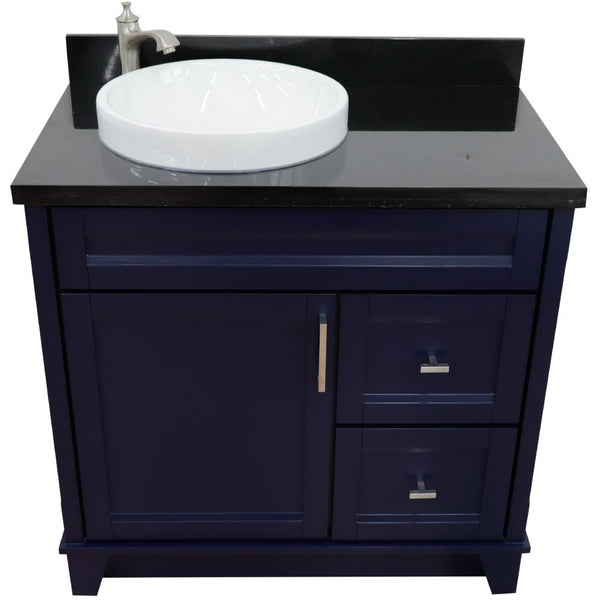 Bellaterra Home 37" Single sink vanity in White finish with Black galaxy granite and Left door/Round Left sink - Luxe Bathroom Vanities