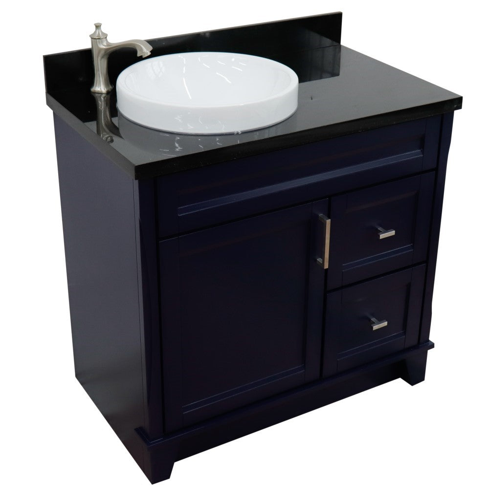 Bellaterra Home 37" Single sink vanity in White finish with Black galaxy granite and Left door/Round Left sink - Luxe Bathroom Vanities