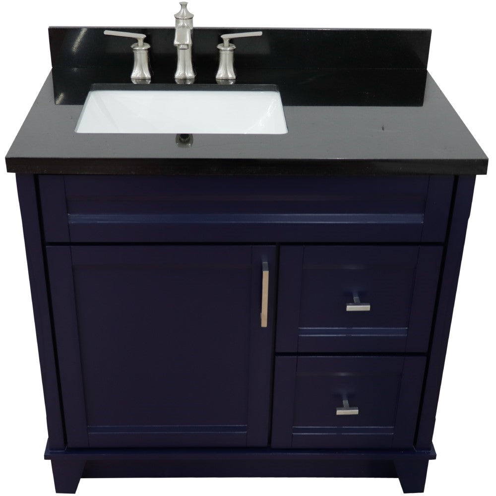 Bellaterra Home 37" Single sink vanity in White finish with Black galaxy granite and Left door/Left sink - Luxe Bathroom Vanities