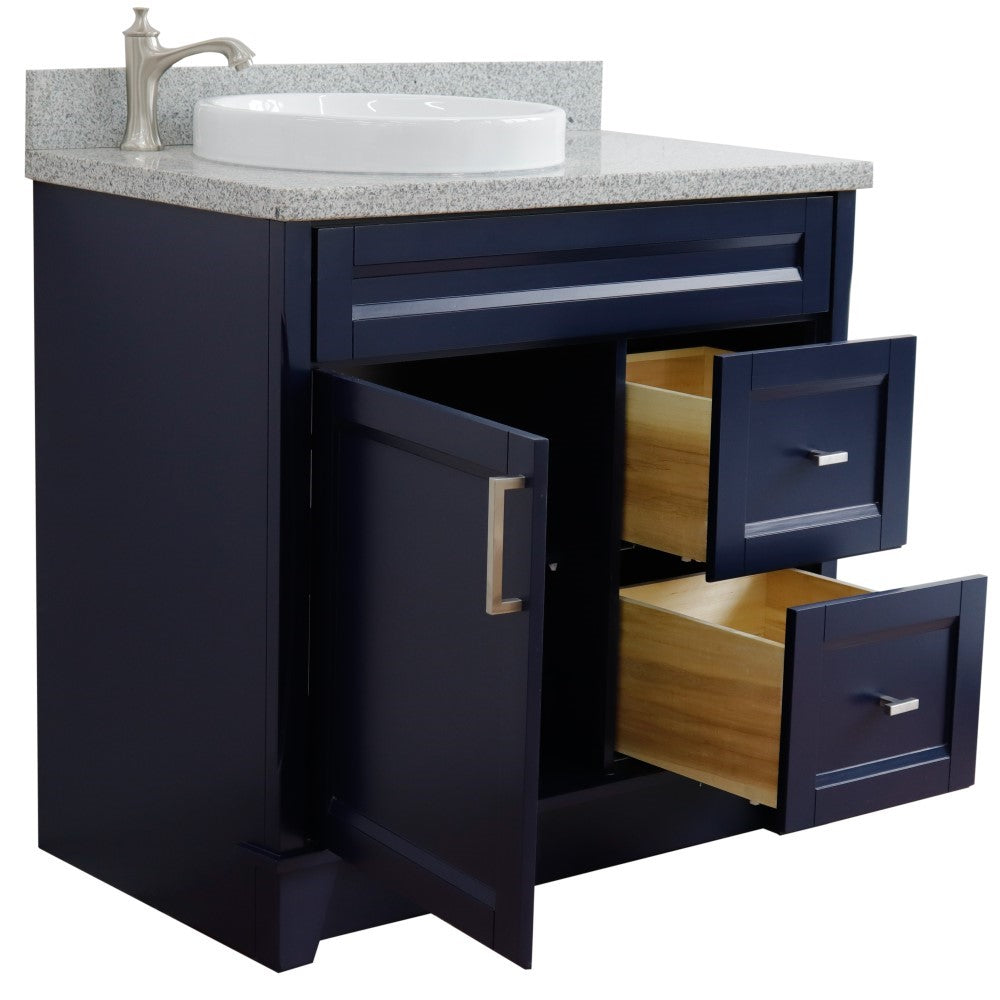 Bellaterra Home 37" Single sink vanity in White finish with Black galaxy granite and Left door/Round Left sink - Luxe Bathroom Vanities