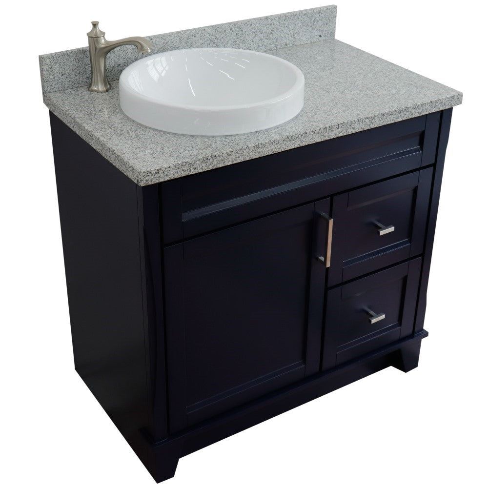 Bellaterra Home 37" Single sink vanity in White finish with Black galaxy granite and Left door/Round Left sink - Luxe Bathroom Vanities