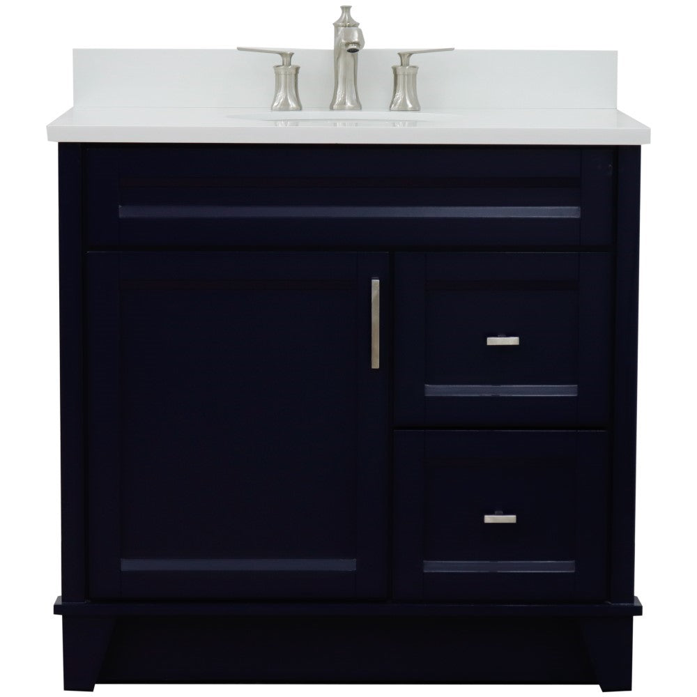 Bellaterra Home 37" Single sink vanity in White finish with Black galaxy granite and Left door/Center sink - Luxe Bathroom Vanities