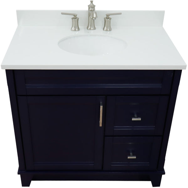 Bellaterra Home 37" Single sink vanity in White finish with Black galaxy granite and Left door/Center sink - Luxe Bathroom Vanities