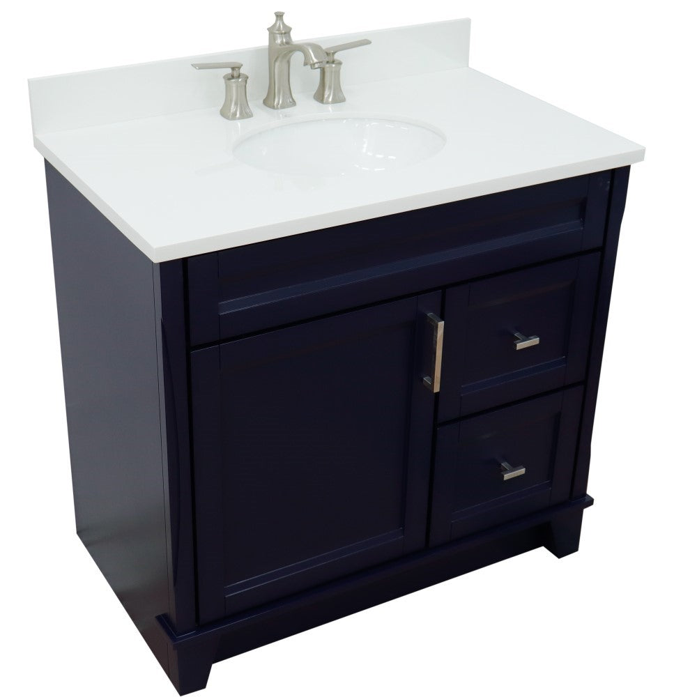 Bellaterra Home 37" Single sink vanity in White finish with Black galaxy granite and Left door/Center sink - Luxe Bathroom Vanities