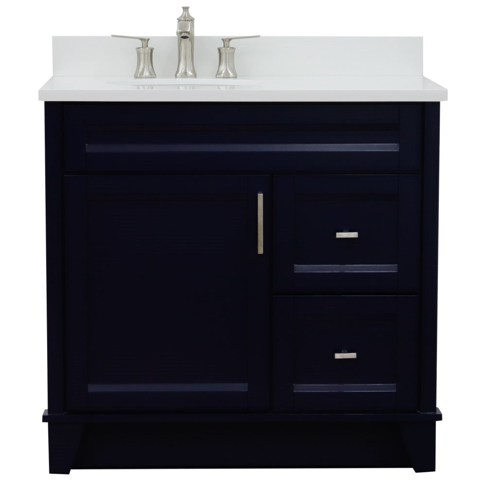 Bellaterra Home 37" Single sink vanity in White finish with Black galaxy granite and and Left door/Left sink - Luxe Bathroom Vanities