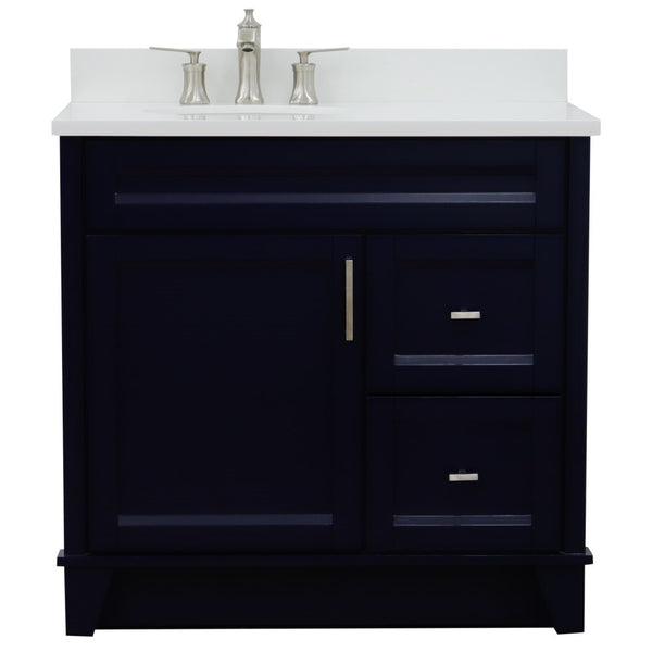 Bellaterra Home 37" Single sink vanity in White finish with Black galaxy granite and and Left door/Left sink - Luxe Bathroom Vanities