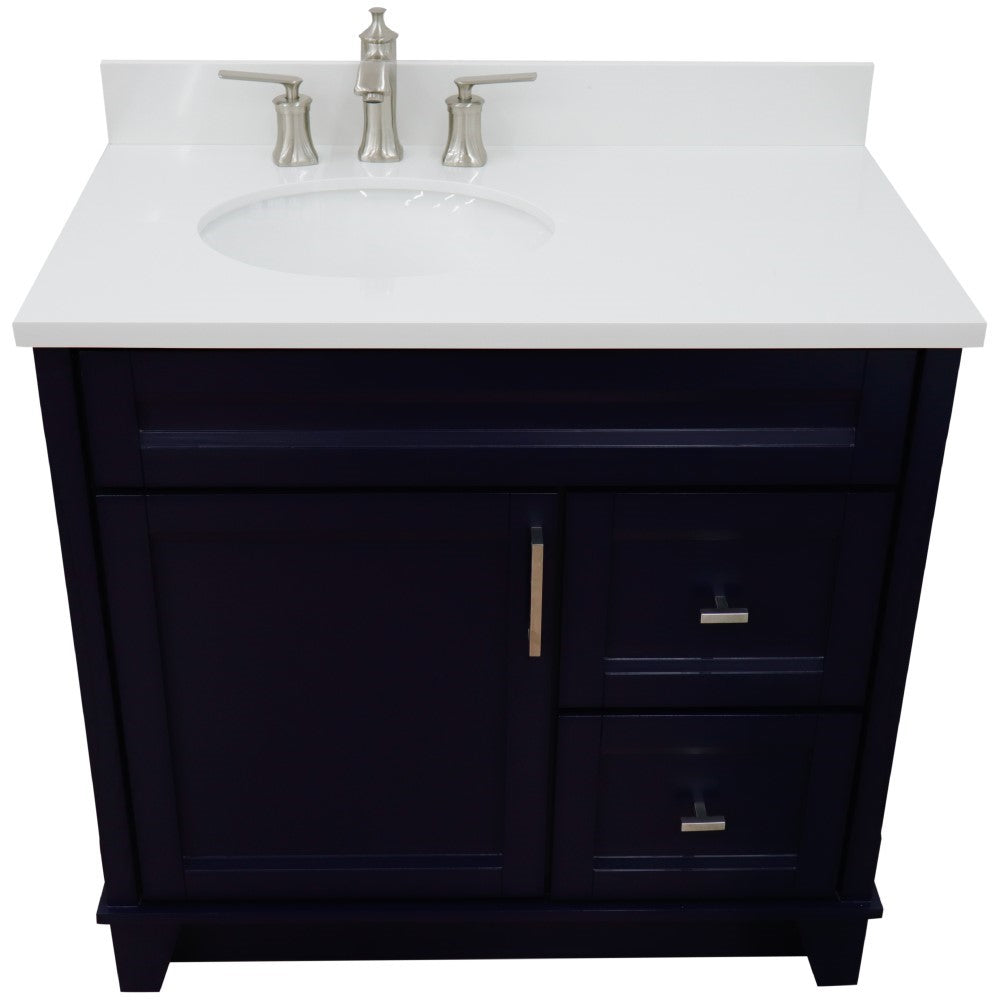 Bellaterra Home 37" Single sink vanity in White finish with Black galaxy granite and and Left door/Left sink - Luxe Bathroom Vanities