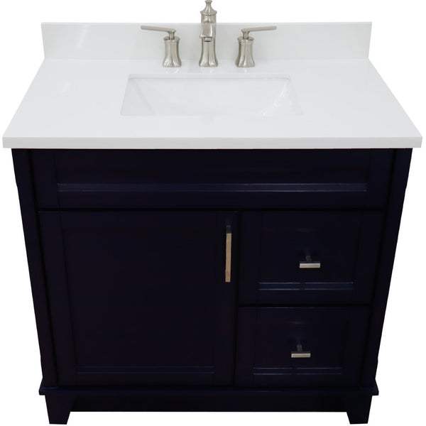 Bellaterra Home 37" Single sink vanity in White finish with Black galaxy granite and Left door/Center sink - Luxe Bathroom Vanities