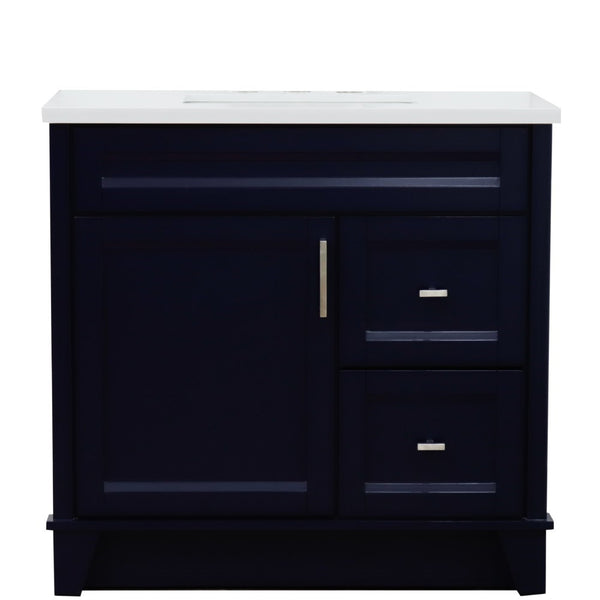 Bellaterra Home 37" Single sink vanity in White finish with Black galaxy granite and Left door/Center sink - Luxe Bathroom Vanities