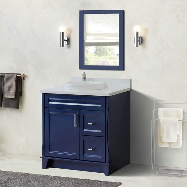 Bellaterra Home 37" Single sink vanity in White finish with White carrara marble and Left door/Round Center sink - Luxe Bathroom Vanities