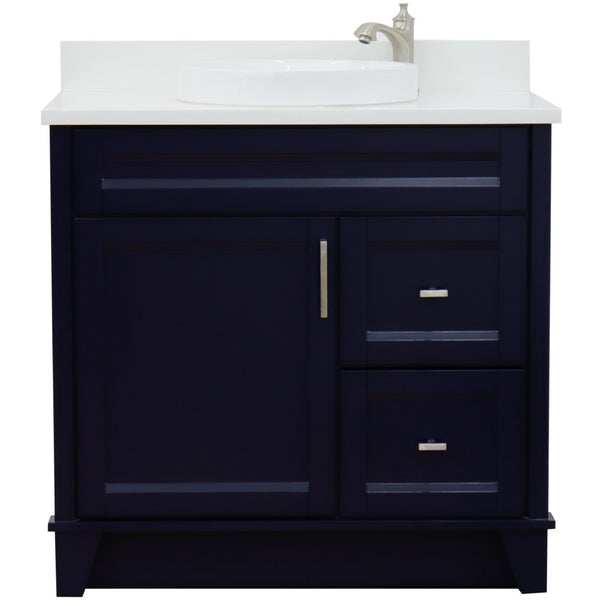 Bellaterra Home 37" Single sink vanity in White finish with White carrara marble and Left door/Round Center sink - Luxe Bathroom Vanities