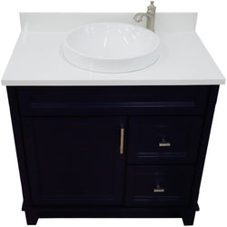 Bellaterra Home 37" Single sink vanity in White finish with White carrara marble and Left door/Round Center sink - Luxe Bathroom Vanities