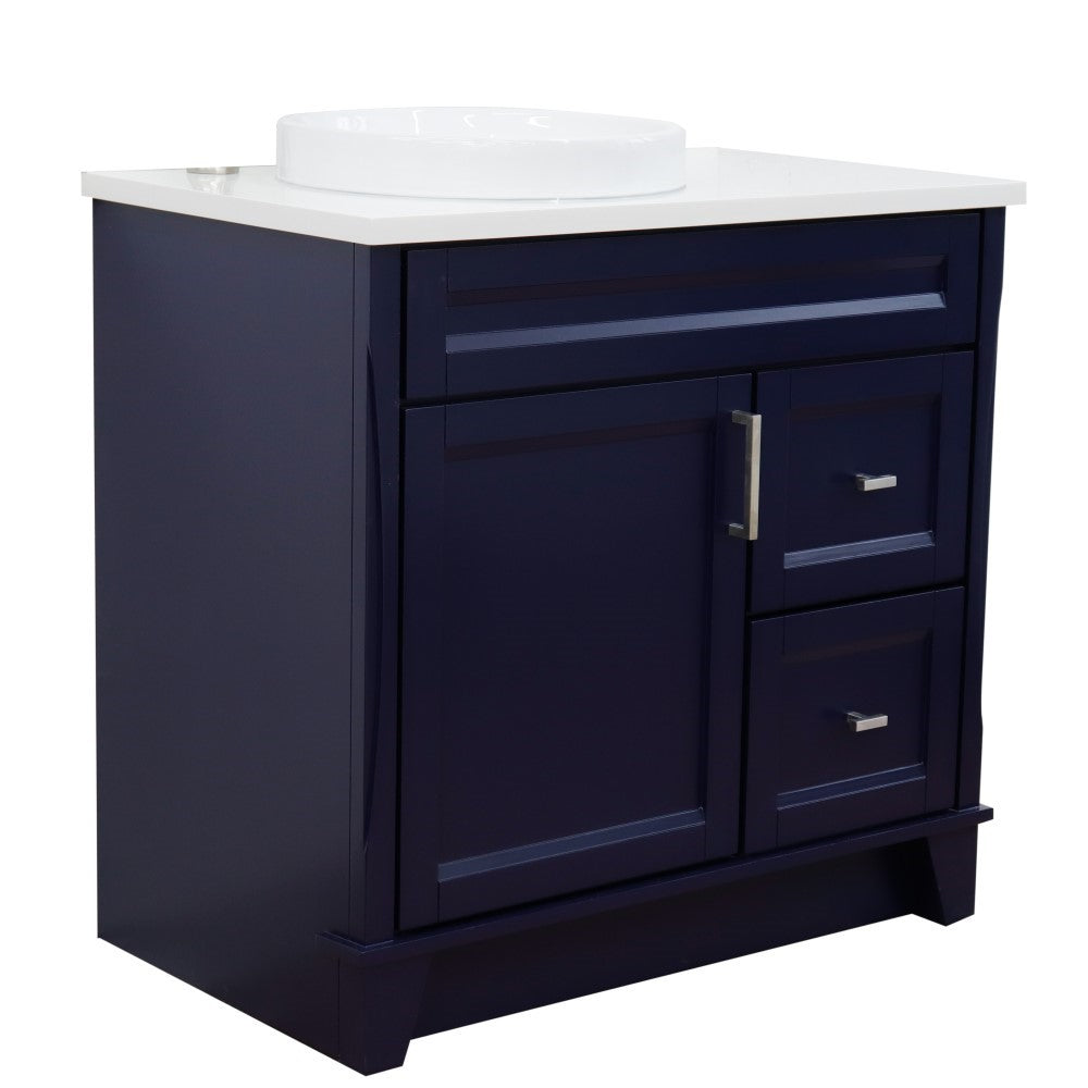 Bellaterra Home 37" Single sink vanity in White finish with Black galaxy granite and Left door/Round Left sink - Luxe Bathroom Vanities