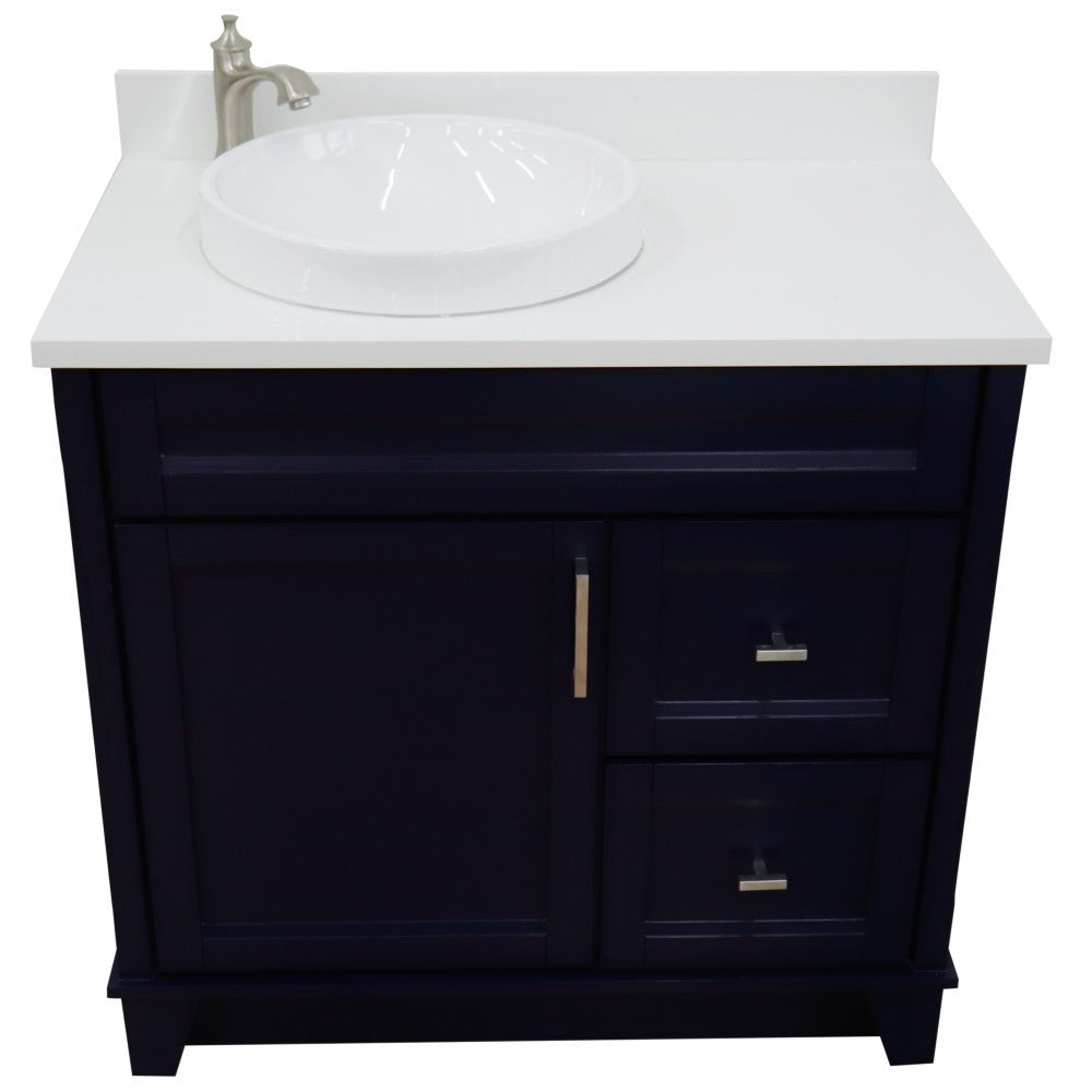 Bellaterra Home 37" Single sink vanity in White finish with Black galaxy granite and Left door/Round Left sink - Luxe Bathroom Vanities