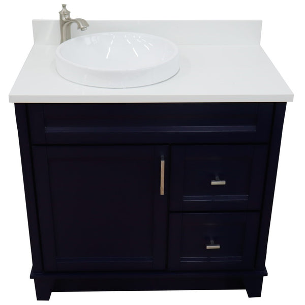 Bellaterra Home 37" Single sink vanity in White finish with Black galaxy granite and Left door/Round Left sink - Luxe Bathroom Vanities