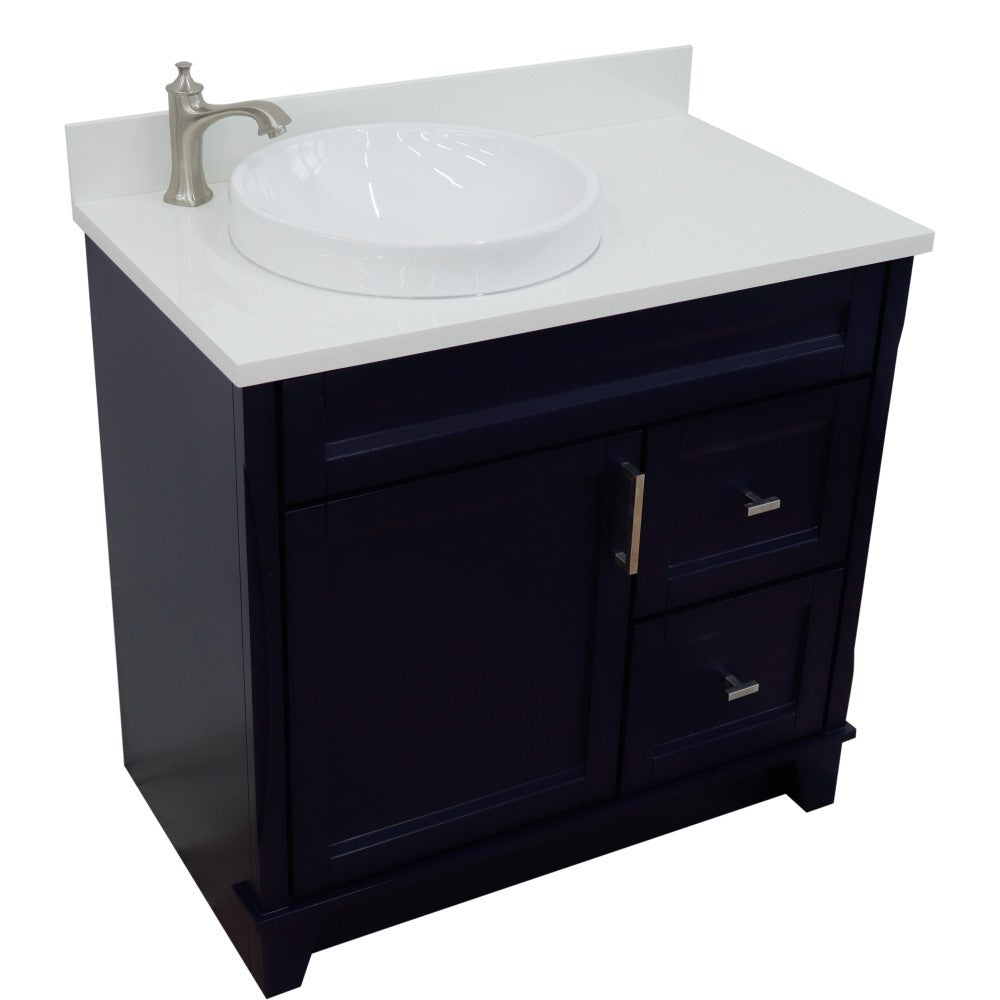 Bellaterra Home 37" Single sink vanity in White finish with Black galaxy granite and Left door/Round Left sink - Luxe Bathroom Vanities