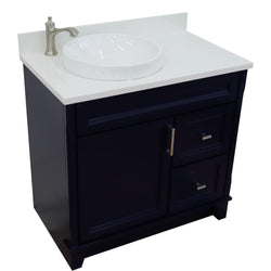 Bellaterra Home 37" Single sink vanity in White finish with Black galaxy granite and Left door/Round Left sink - Luxe Bathroom Vanities