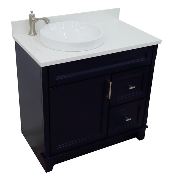Bellaterra Home 37" Single sink vanity in White finish with Black galaxy granite and Left door/Round Left sink - Luxe Bathroom Vanities