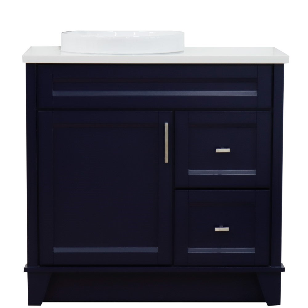Bellaterra Home 37" Single sink vanity in White finish with Black galaxy granite and Left door/Round Left sink - Luxe Bathroom Vanities