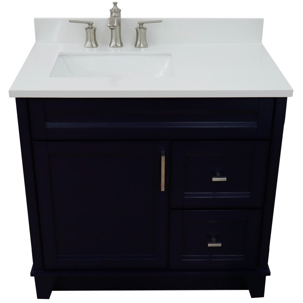 Bellaterra Home 37" Single sink vanity in White finish with Black galaxy granite and Left door/Left sink - Luxe Bathroom Vanities