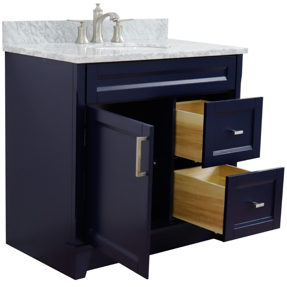 Bellaterra Home 37" Single sink vanity in White finish with Black galaxy granite and Left door/Center sink - Luxe Bathroom Vanities