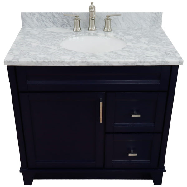 Bellaterra Home 37" Single sink vanity in White finish with Black galaxy granite and Left door/Center sink - Luxe Bathroom Vanities