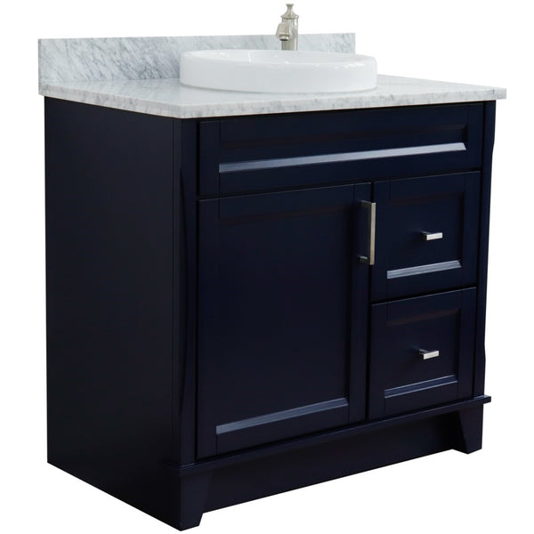 Bellaterra Home 37" Single sink vanity in White finish with White carrara marble and Left door/Round Center sink - Luxe Bathroom Vanities