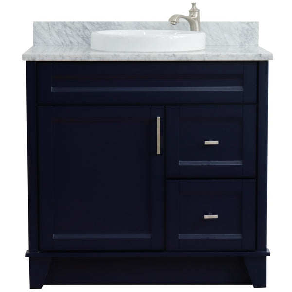 Bellaterra Home 37" Single sink vanity in White finish with White carrara marble and Left door/Round Center sink - Luxe Bathroom Vanities