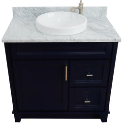 Bellaterra Home 37" Single sink vanity in White finish with White carrara marble and Left door/Round Center sink - Luxe Bathroom Vanities