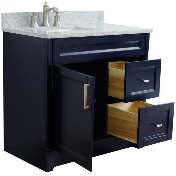 Bellaterra Home 37" Single sink vanity in White finish with Black galaxy granite and Left door/Left sink - Luxe Bathroom Vanities