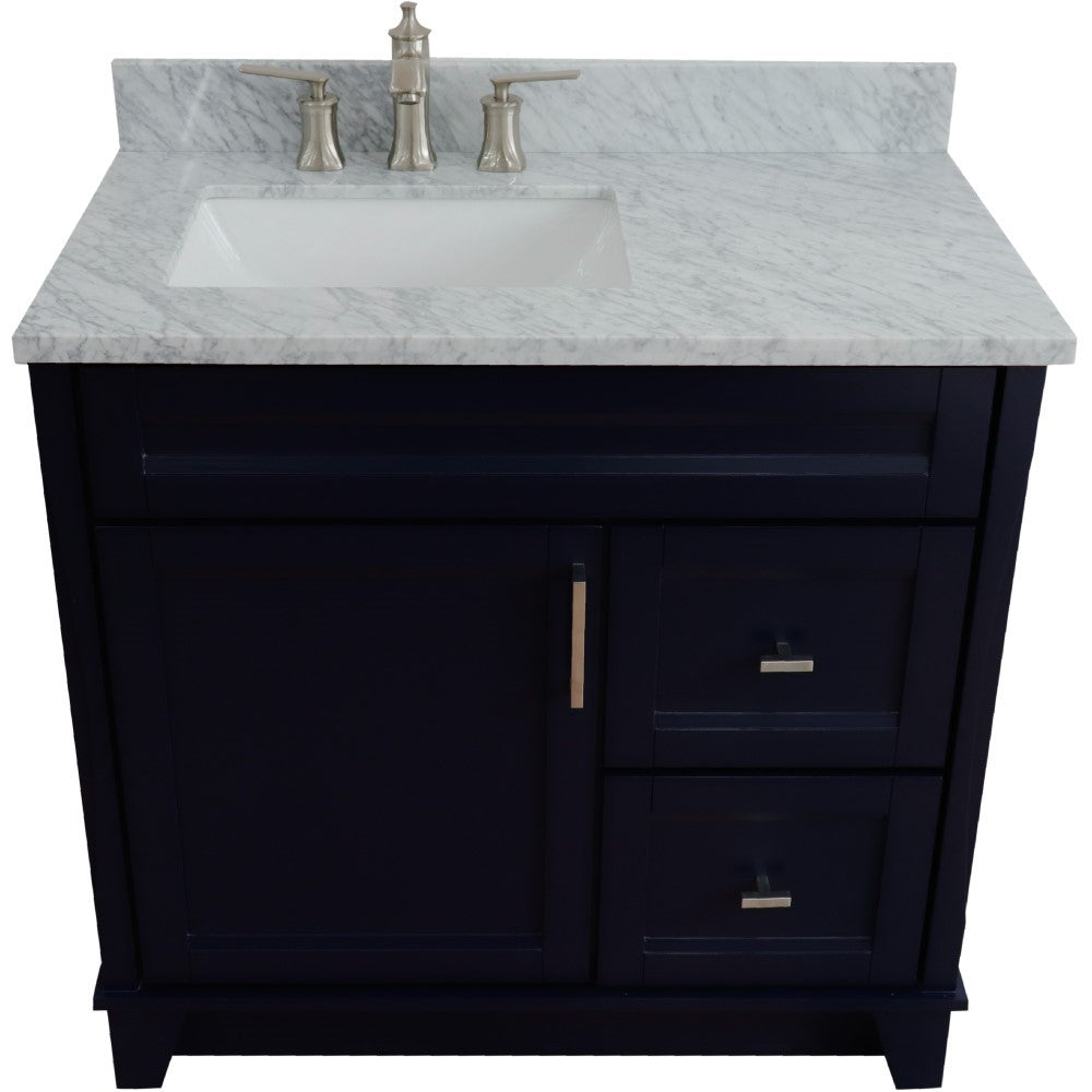 Bellaterra Home 37" Single sink vanity in White finish with Black galaxy granite and Left door/Left sink - Luxe Bathroom Vanities