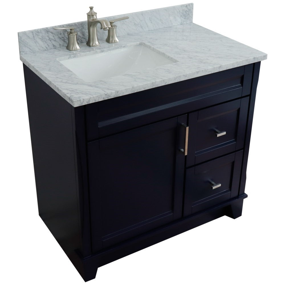 Bellaterra Home 37" Single sink vanity in White finish with Black galaxy granite and Left door/Left sink - Luxe Bathroom Vanities