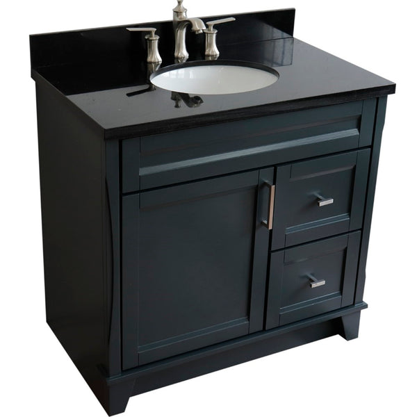 Bellaterra Home 37" Single sink vanity in White finish with Black galaxy granite and Left door/Center sink - Luxe Bathroom Vanities