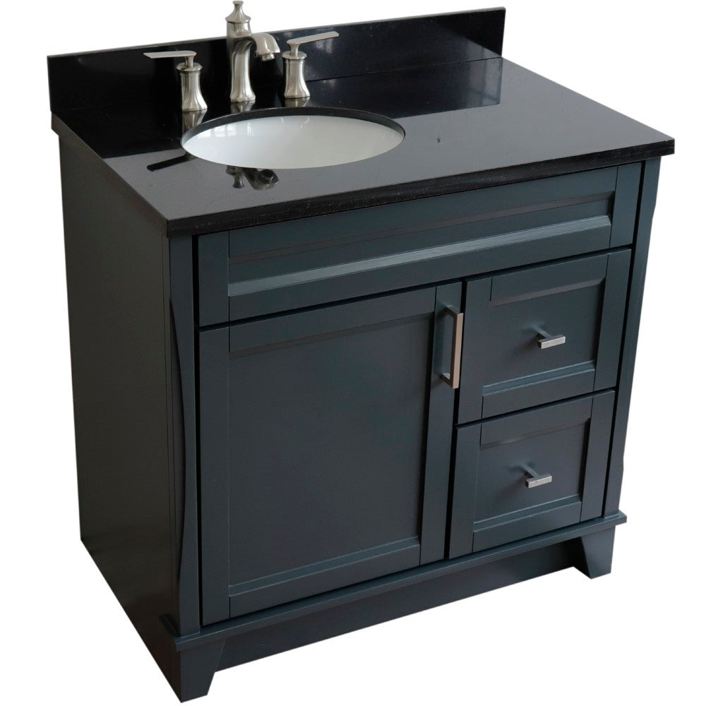 Bellaterra Home 37" Single sink vanity in White finish with Black galaxy granite and and Left door/Left sink - Luxe Bathroom Vanities