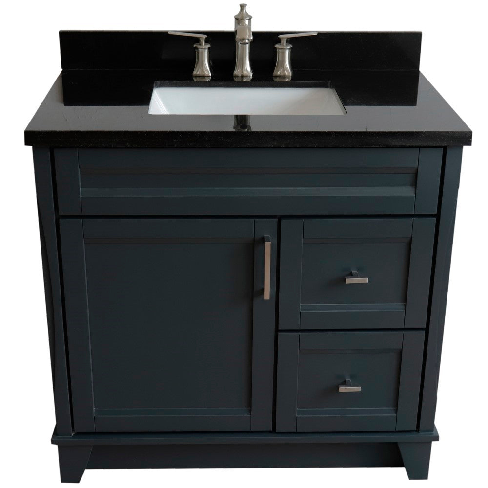 Bellaterra Home 37" Single sink vanity in White finish with Black galaxy granite and Left door/Center sink - Luxe Bathroom Vanities