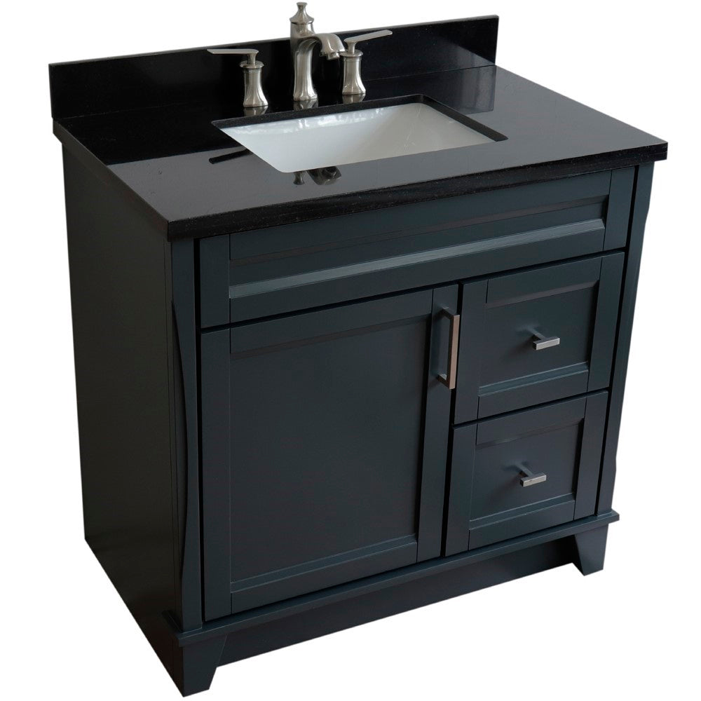 Bellaterra Home 37" Single sink vanity in White finish with Black galaxy granite and Left door/Center sink - Luxe Bathroom Vanities