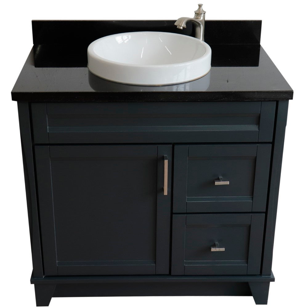 Bellaterra Home 37" Single sink vanity in White finish with White carrara marble and Left door/Round Center sink - Luxe Bathroom Vanities