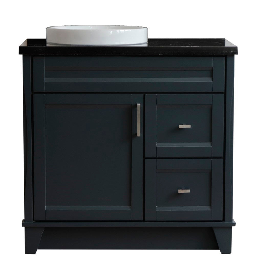 Bellaterra Home 37" Single sink vanity in White finish with Black galaxy granite and Left door/Round Left sink - Luxe Bathroom Vanities