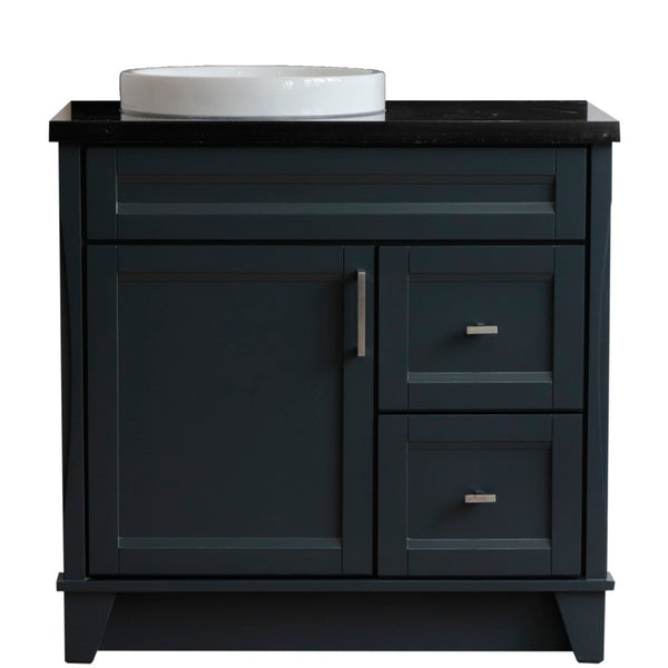 Bellaterra Home 37" Single sink vanity in White finish with Black galaxy granite and Left door/Round Left sink - Luxe Bathroom Vanities